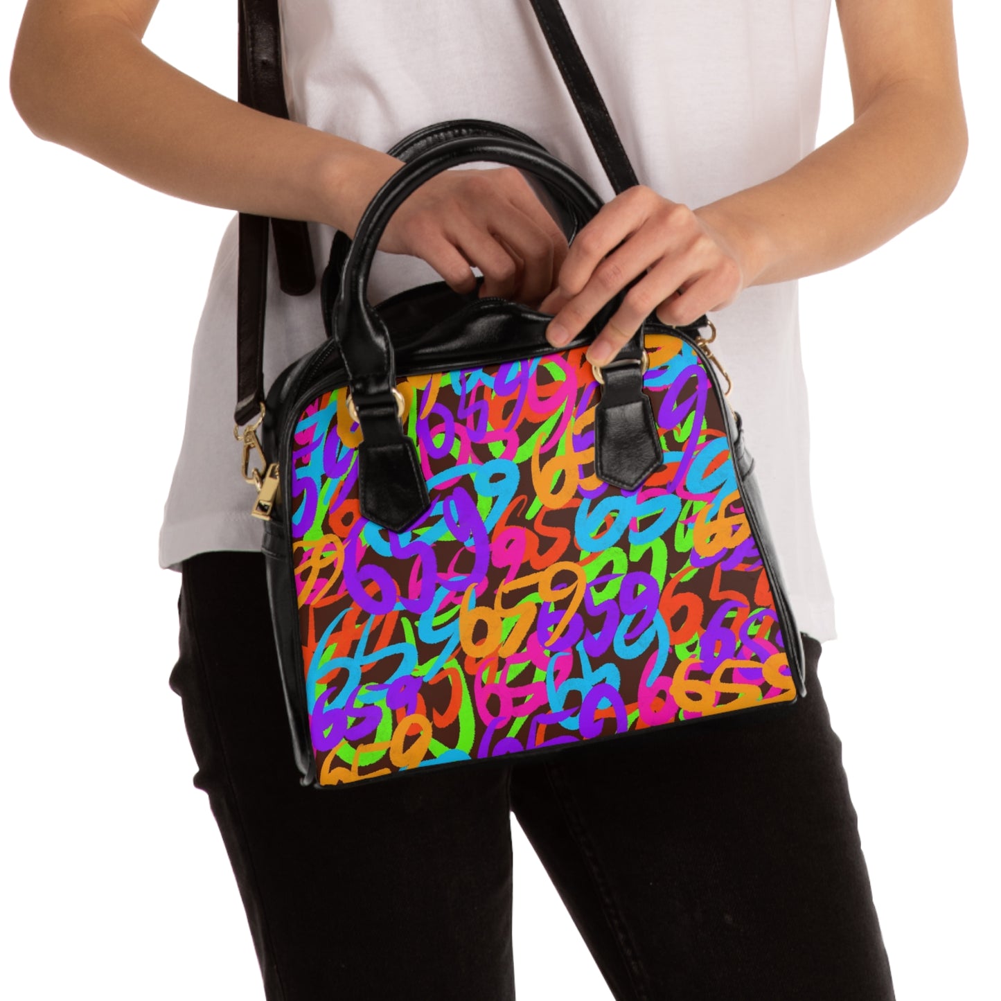 659 Graffiti Shoulder Handbag (Brown)
