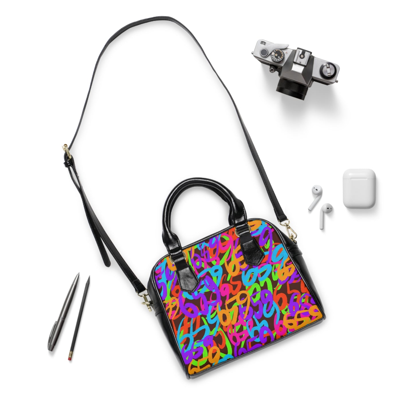 659 Graffiti Shoulder Handbag (Brown)