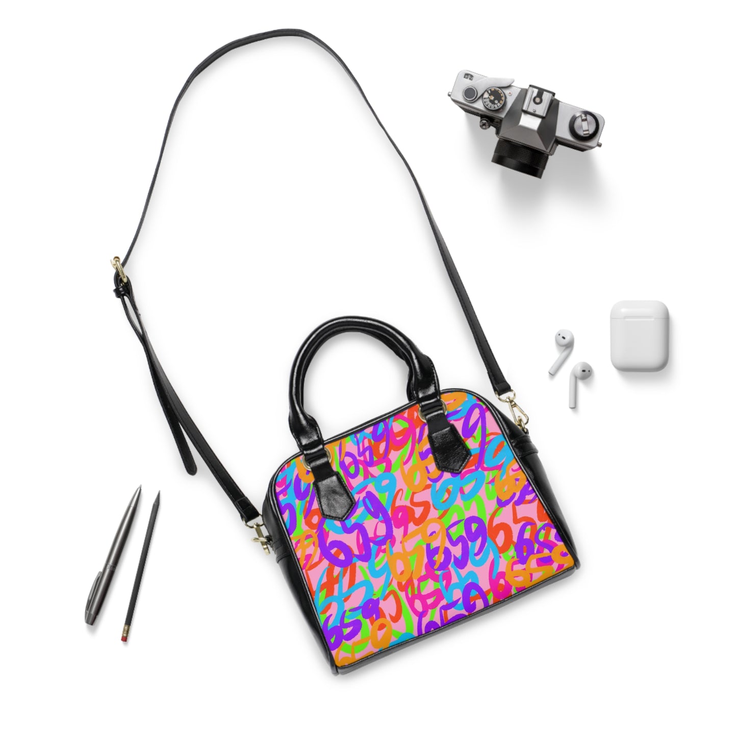 659 Graffiti Shoulder Handbag (Pink)