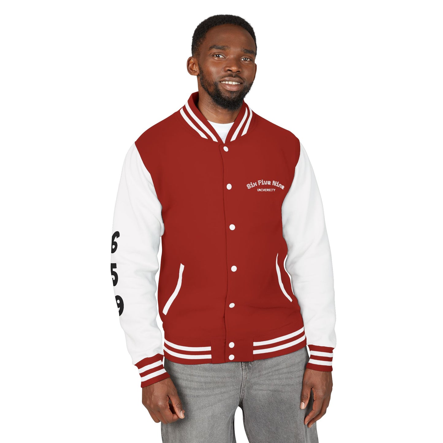 Unisex 659 Heavyweight Letterman Jacket  (White/Black Accents)