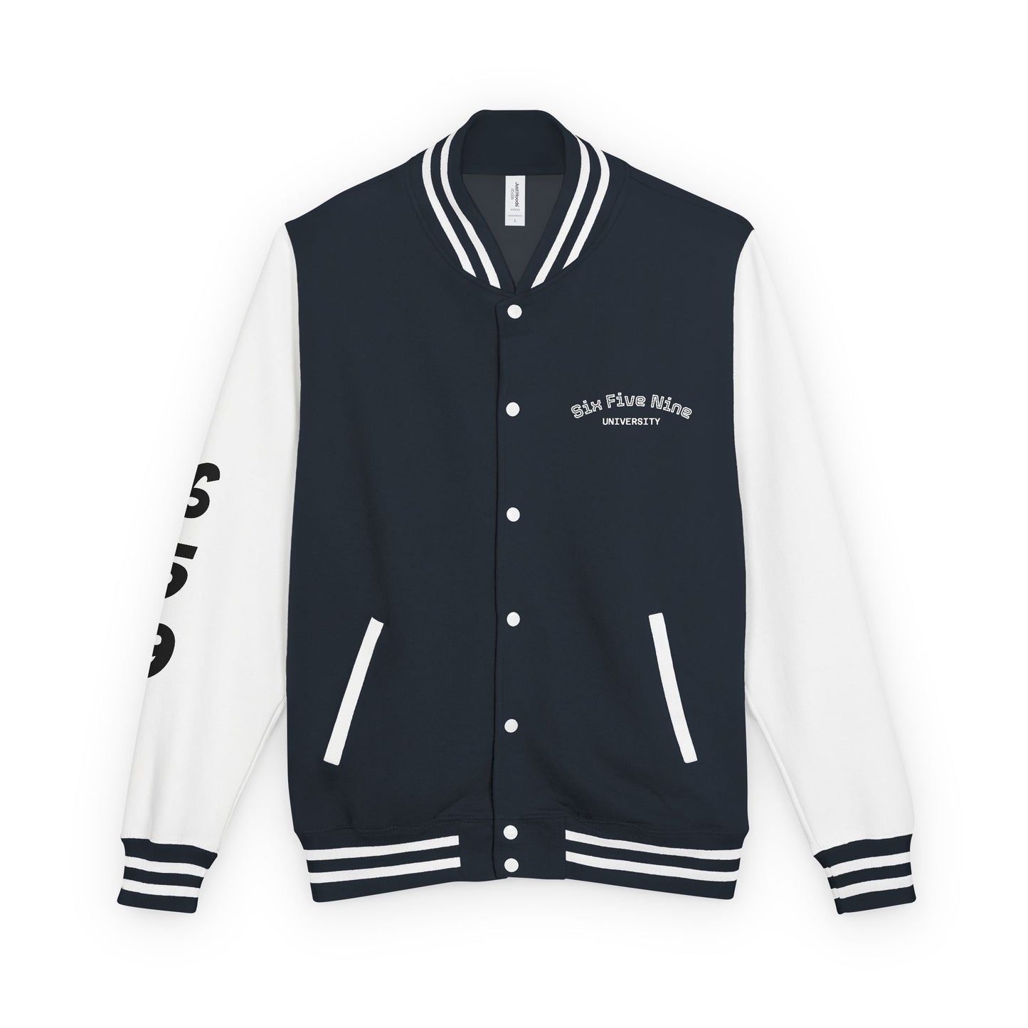 Unisex 659 Heavyweight Letterman Jacket  (White/Black Accents)