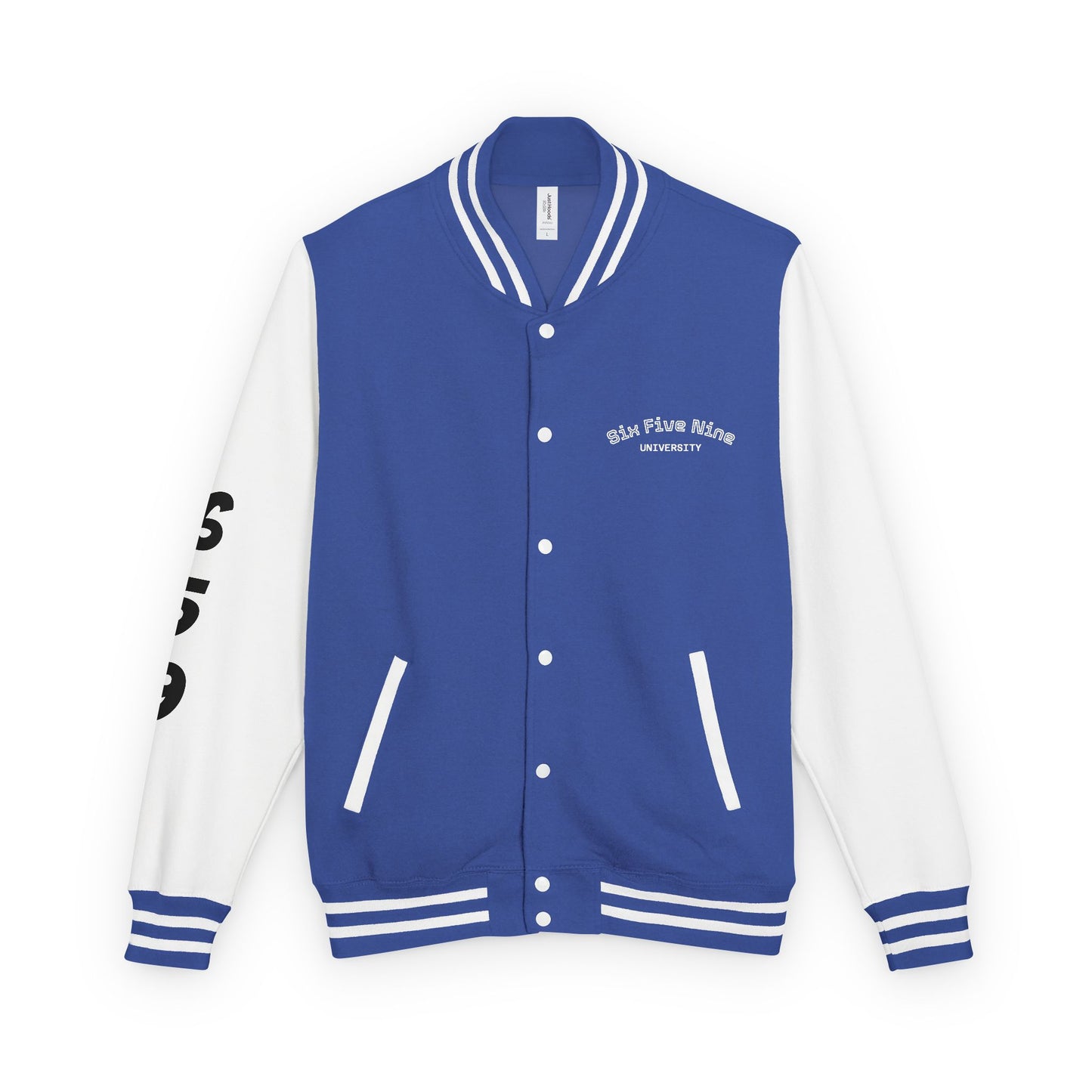 Unisex 659 Heavyweight Letterman Jacket  (White/Black Accents)