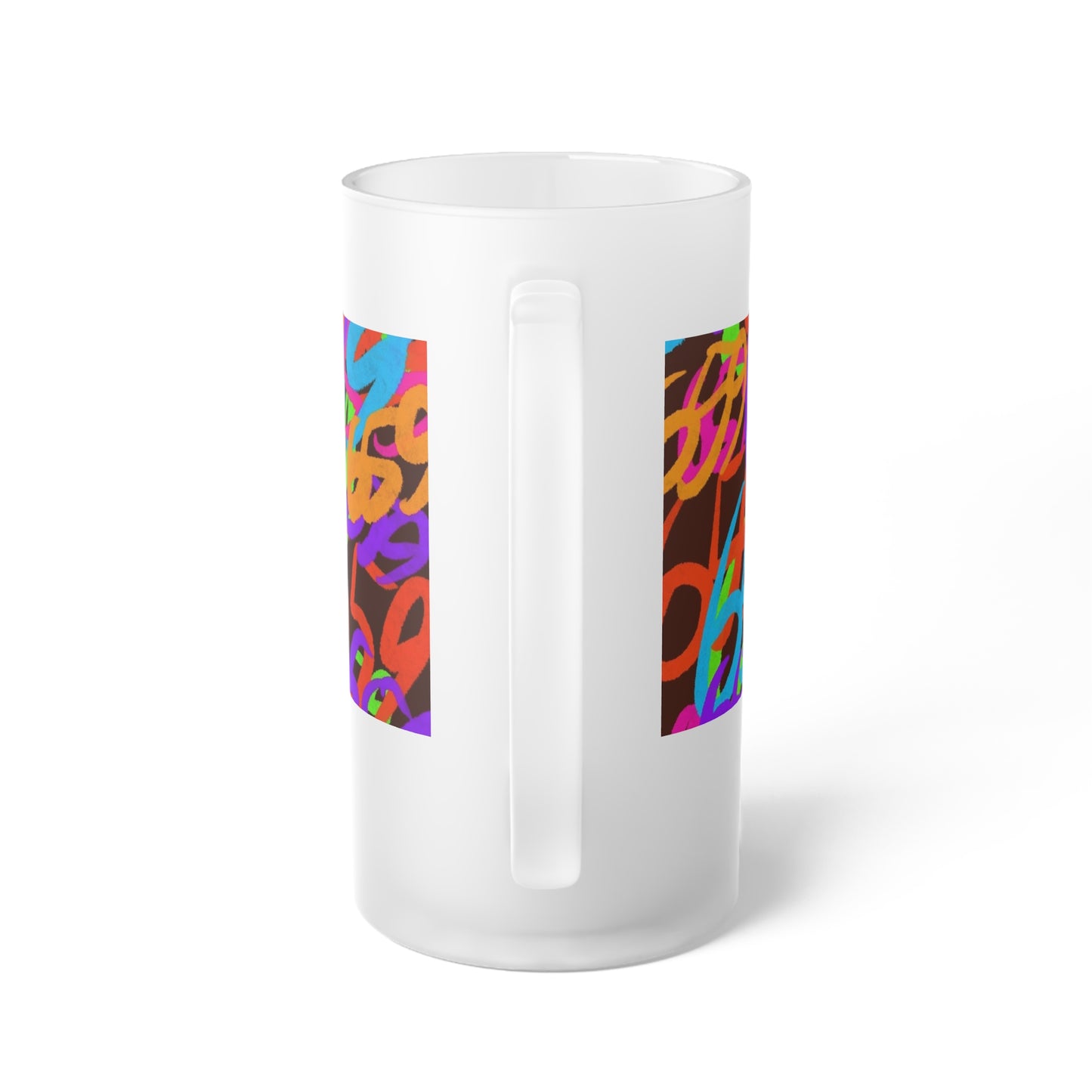 659 Graffiti Frosted Glass Beer Mug (Brown)
