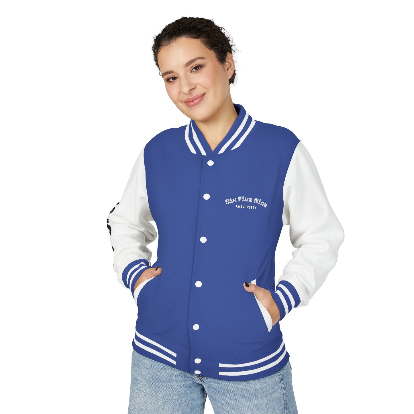 Unisex 659 Heavyweight Letterman Jacket  (White/Black Accents)