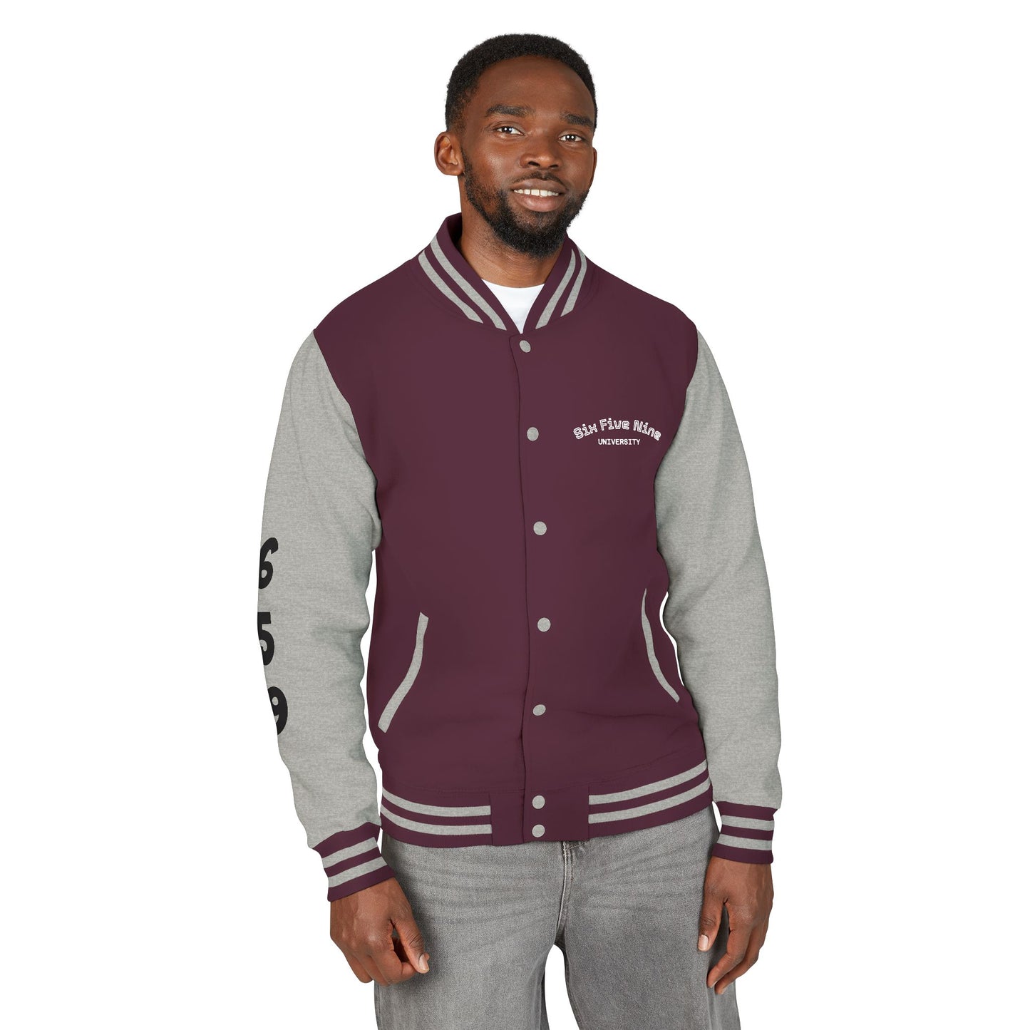 Unisex 659 Heavyweight Letterman Jacket  (White/Black Accents)
