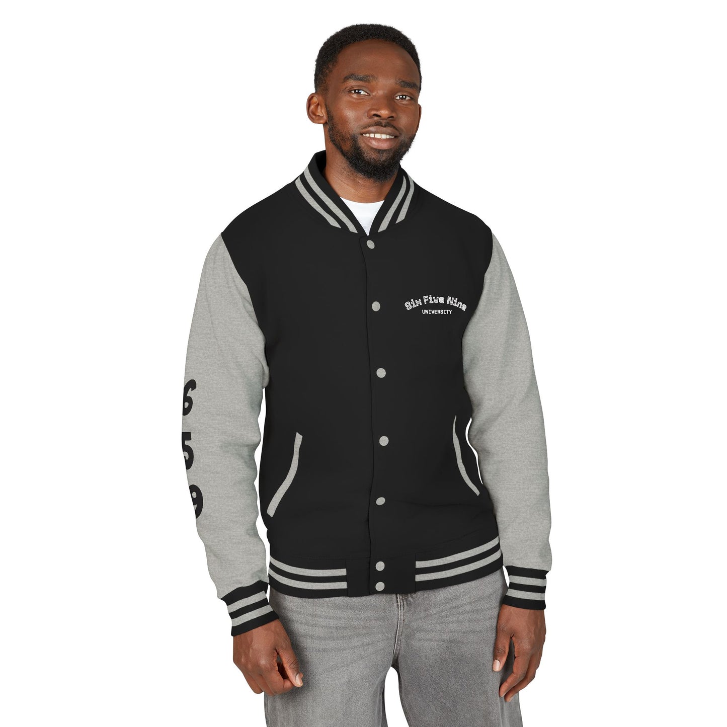 Unisex 659 Heavyweight Letterman Jacket  (White/Black Accents)