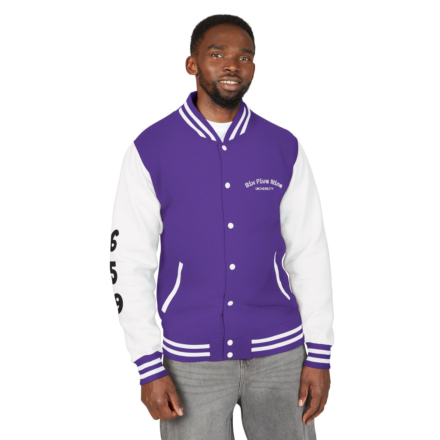 Unisex 659 Heavyweight Letterman Jacket  (White/Black Accents)