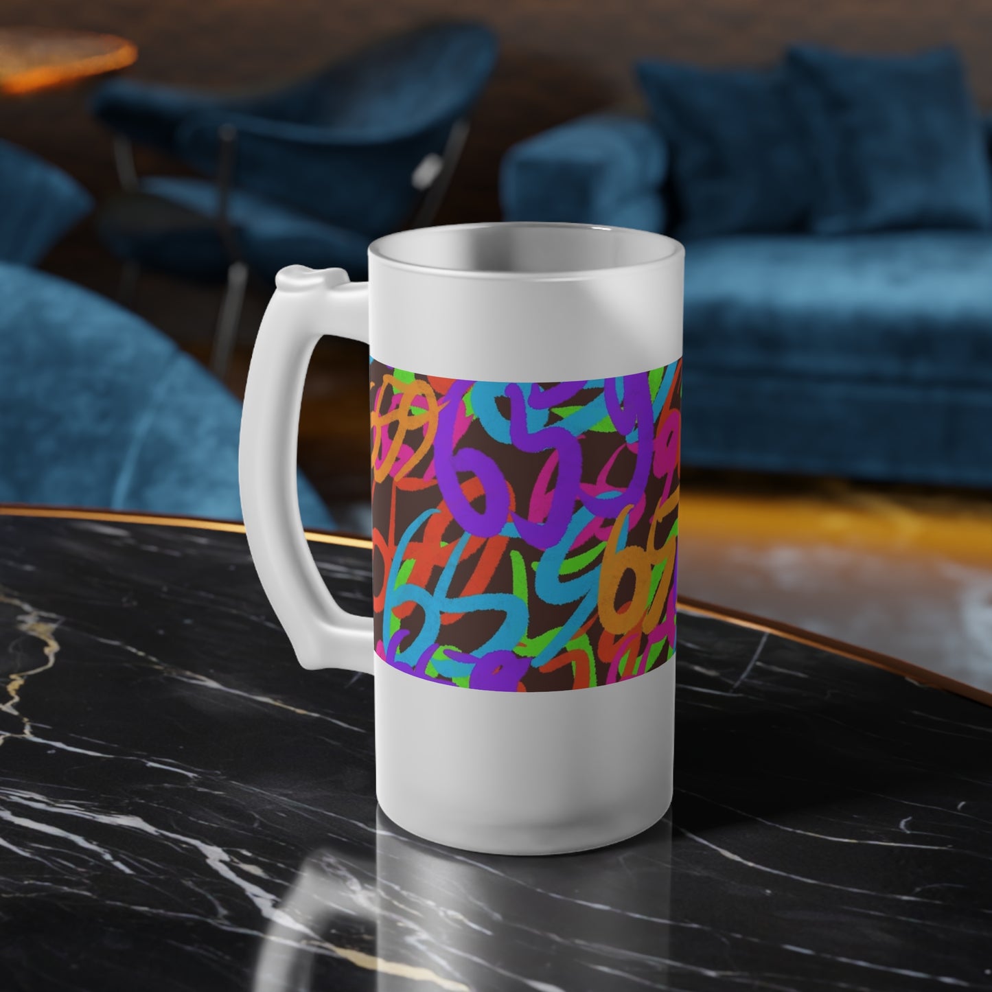 659 Graffiti Frosted Glass Beer Mug (Brown)