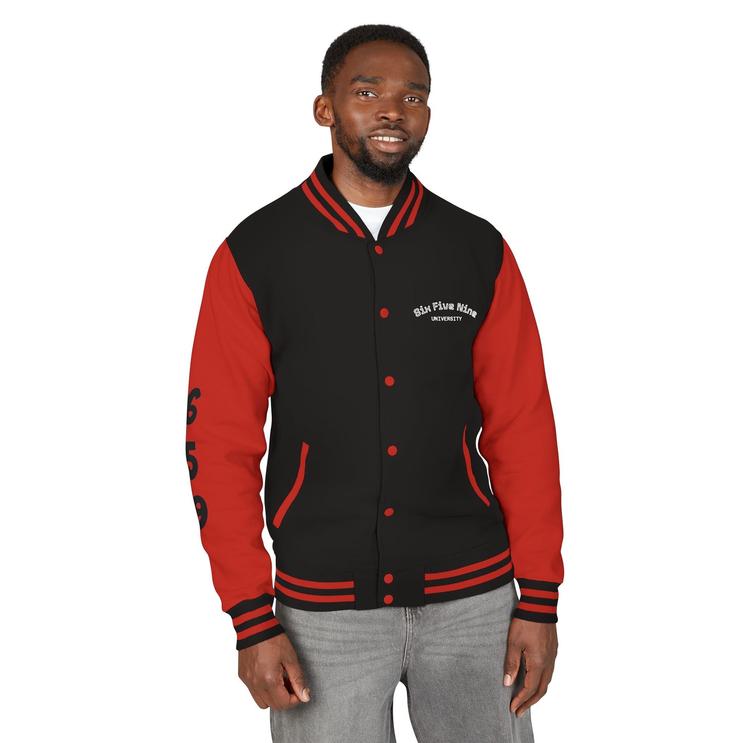 Unisex 659 Heavyweight Letterman Jacket  (White/Black Accents)