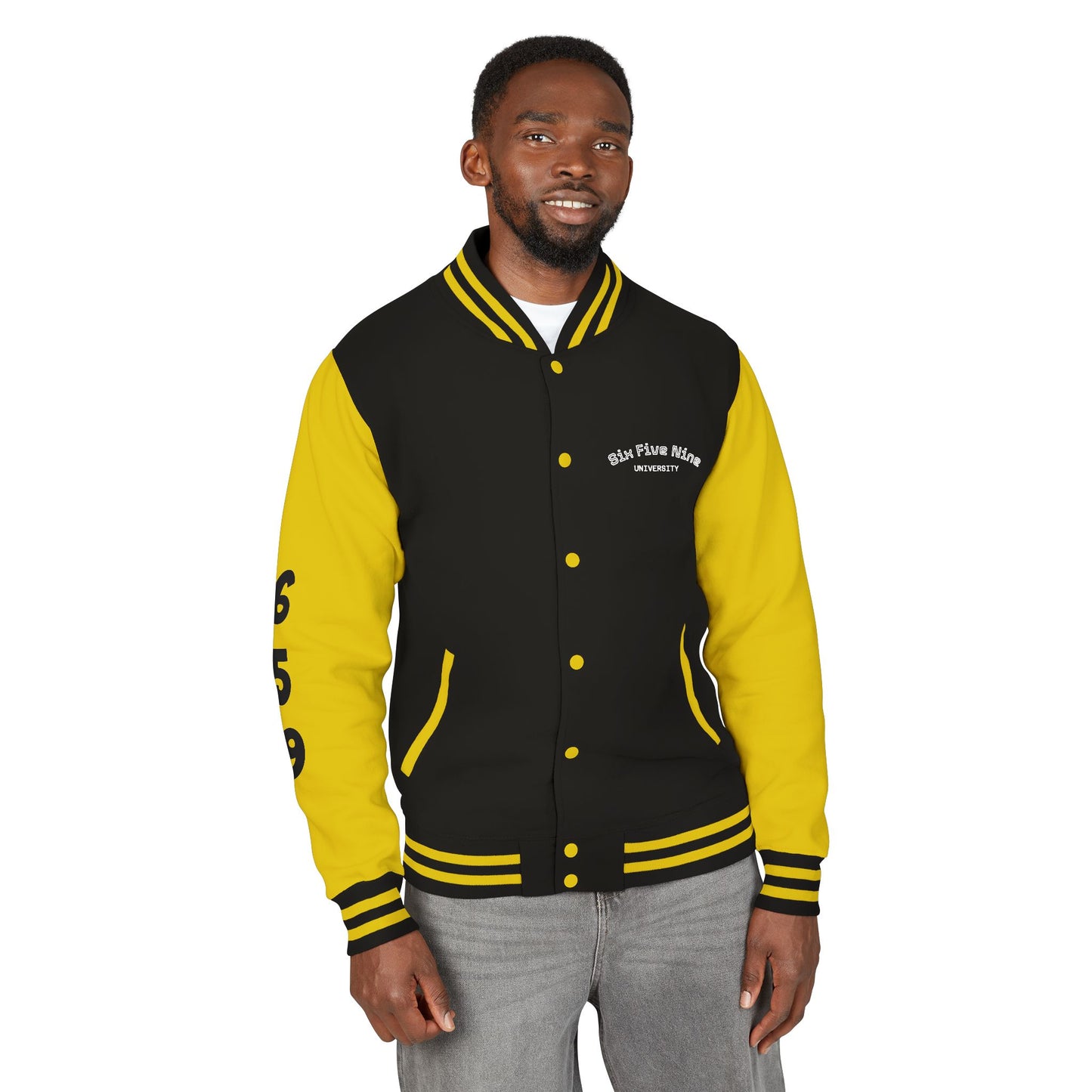Unisex 659 Heavyweight Letterman Jacket  (White/Black Accents)