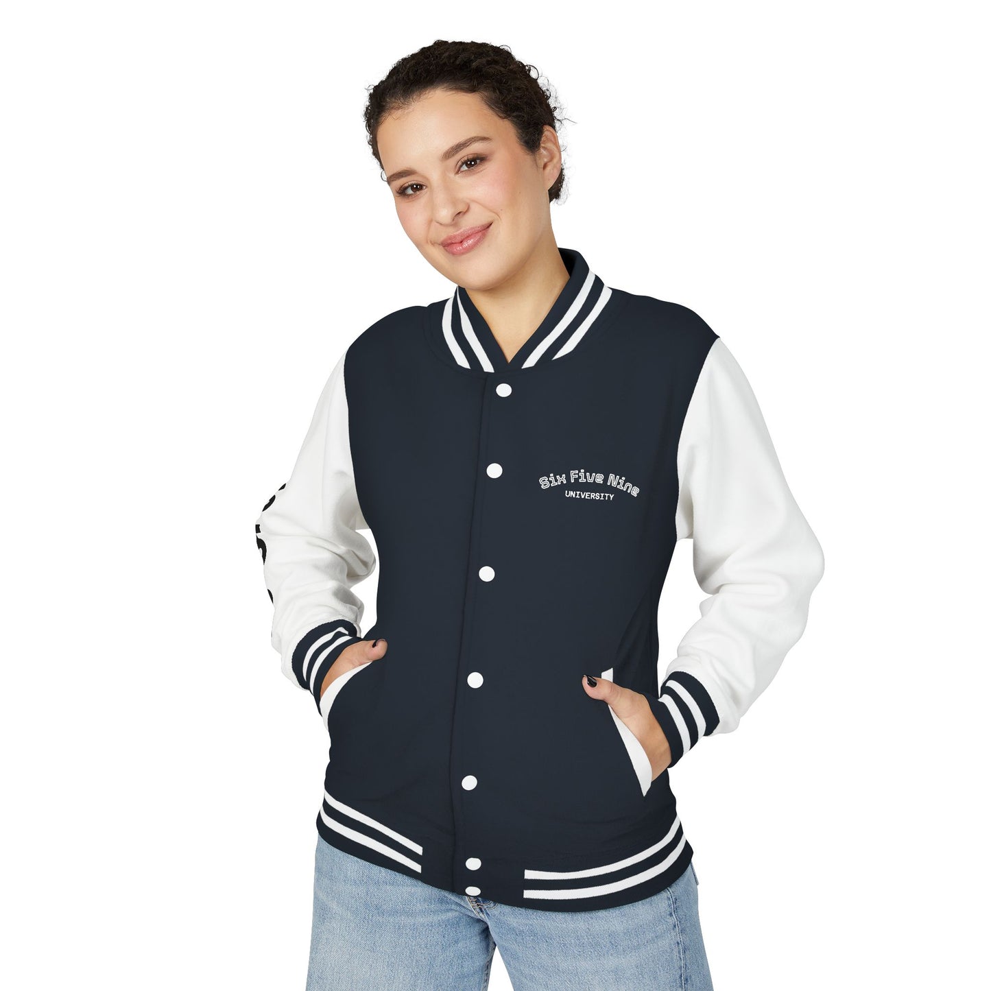 Unisex 659 Heavyweight Letterman Jacket  (White/Black Accents)