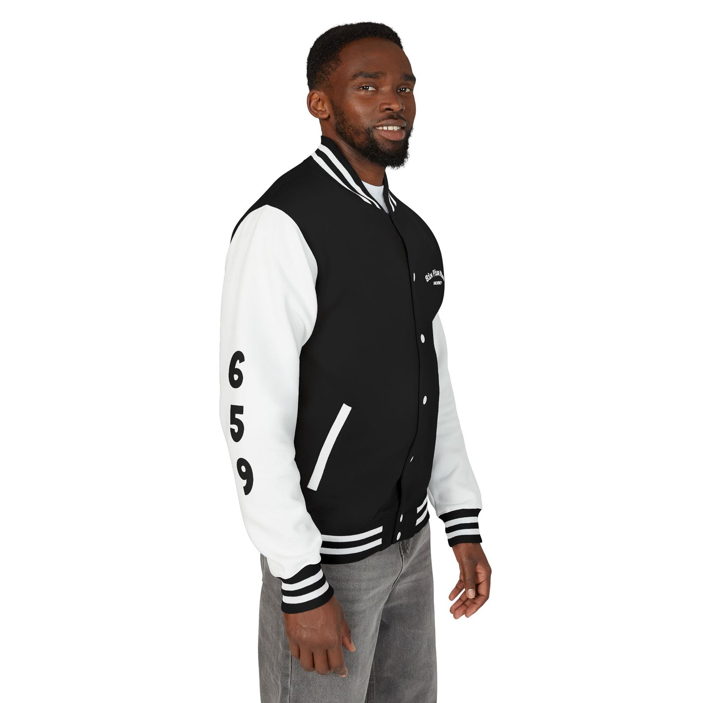 Unisex 659 Heavyweight Letterman Jacket  (White/Black Accents)