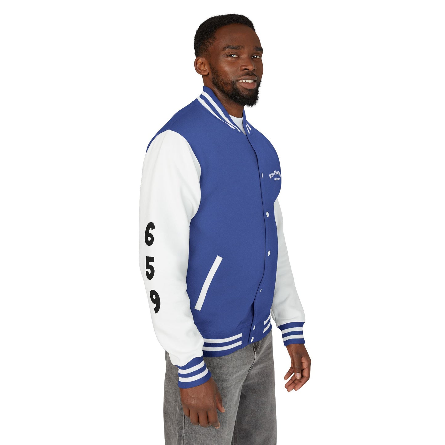 Unisex 659 Heavyweight Letterman Jacket  (White/Black Accents)