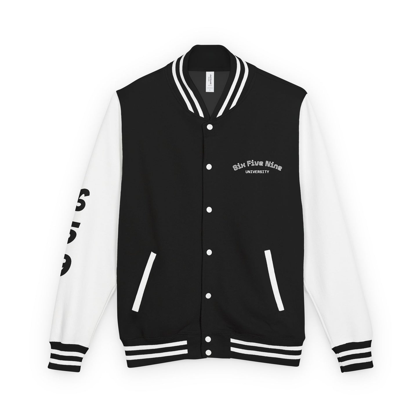 Unisex 659 Heavyweight Letterman Jacket  (White/Black Accents)