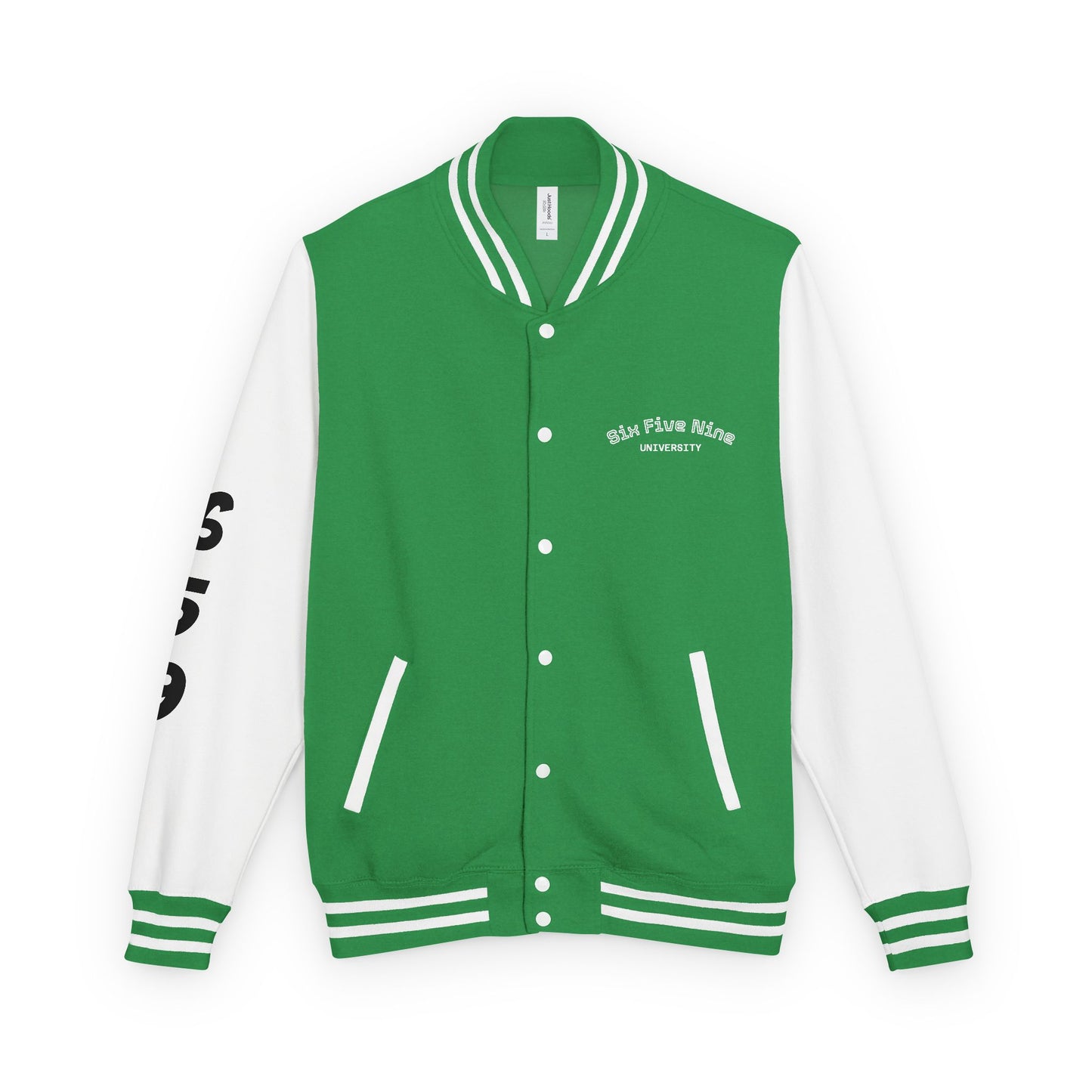 Unisex 659 Heavyweight Letterman Jacket  (White/Black Accents)
