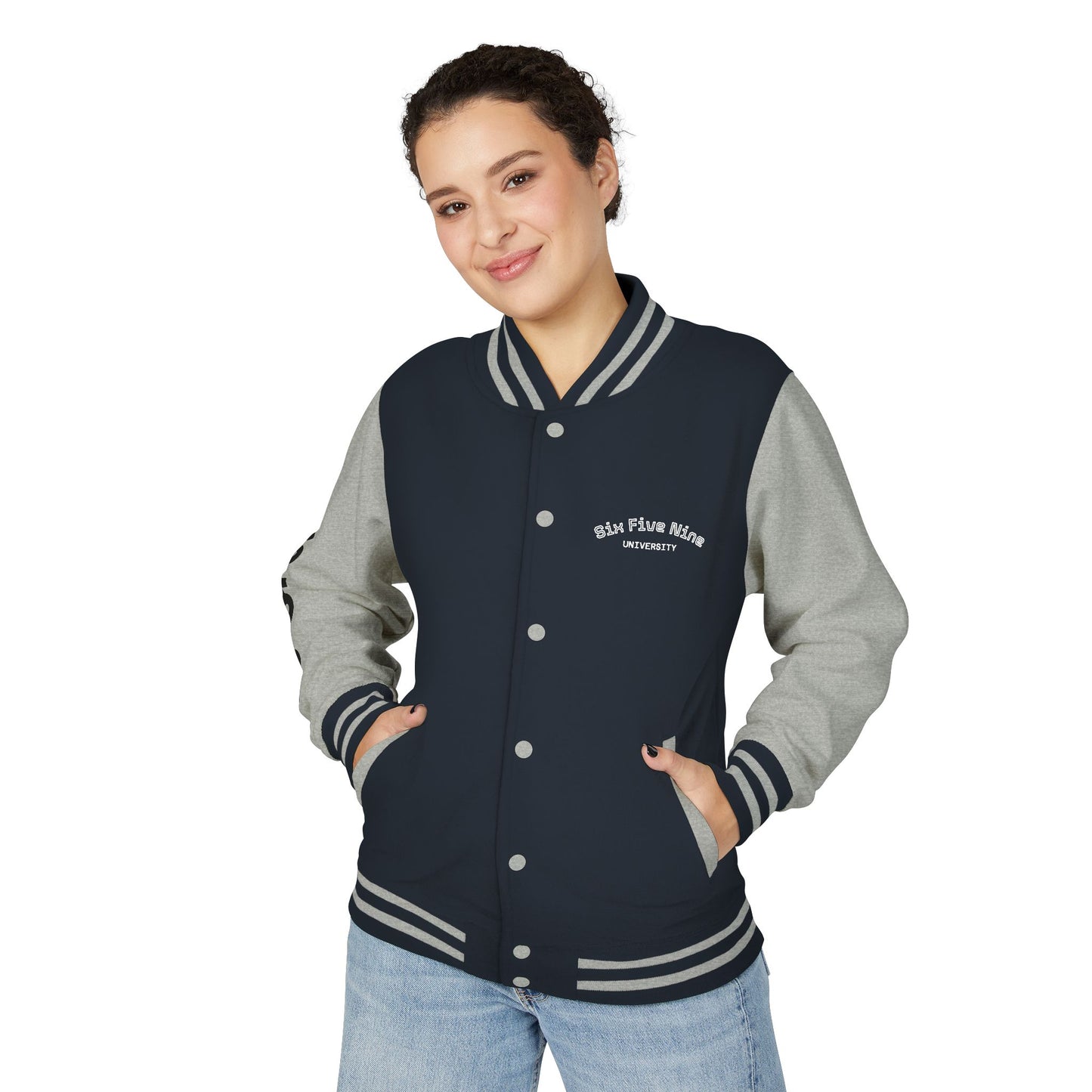 Unisex 659 Heavyweight Letterman Jacket  (White/Black Accents)