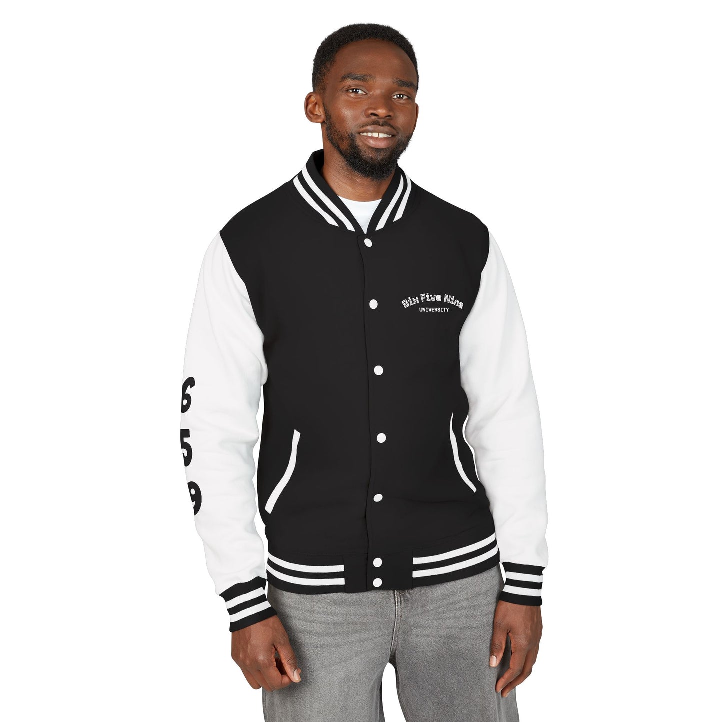 Unisex 659 Heavyweight Letterman Jacket  (White/Black Accents)
